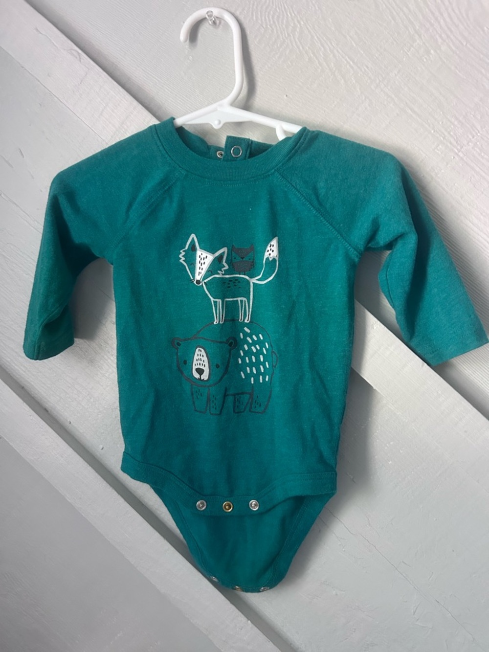 jumping beans Teal Long-Sleeve One-Piece Bodysuit with Bear & Fox Artwork